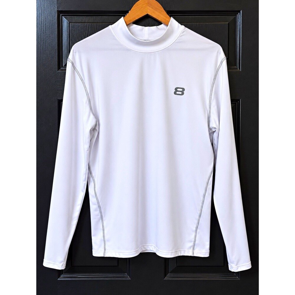 Layer 8 Quick Dry Men's White Mock Neck Long Sleeve Pullover T-Shirt XL